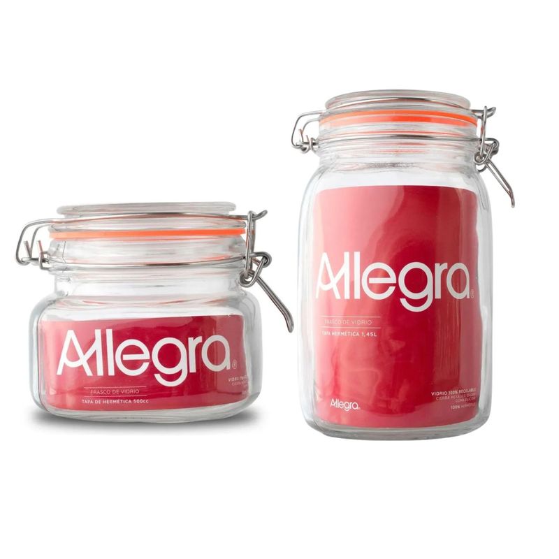 ALLEGRA - Set 2 Frascos Con Tapa Hermetica 500mL + 1450mL Allegra