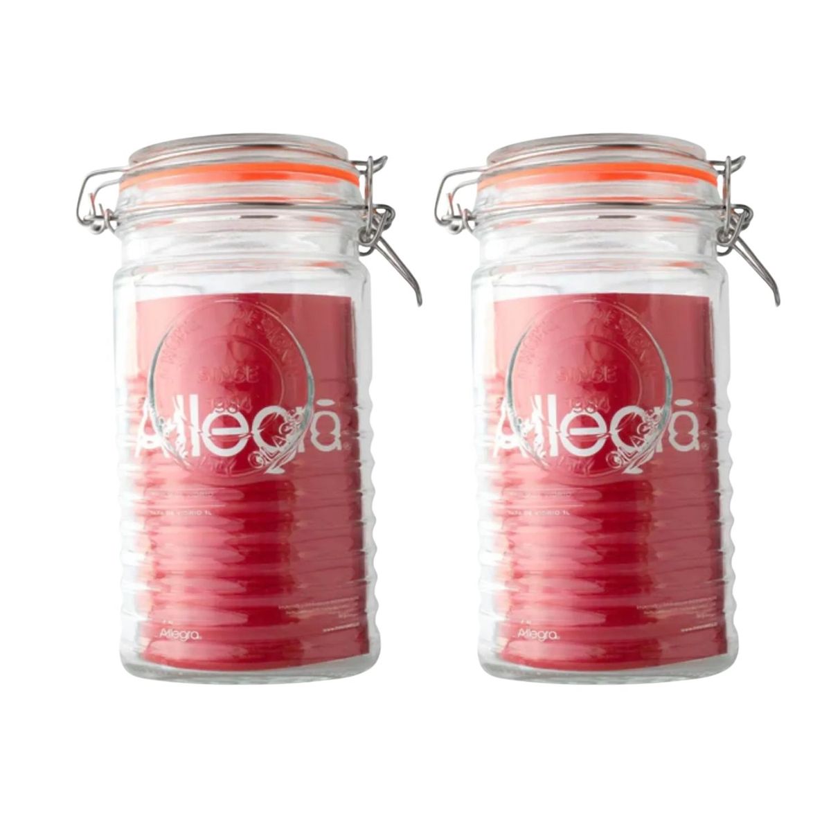 ALLEGRA - Set 2 Frascos Con Tapa De Vidrio Hermetica De 1000mL Allegra