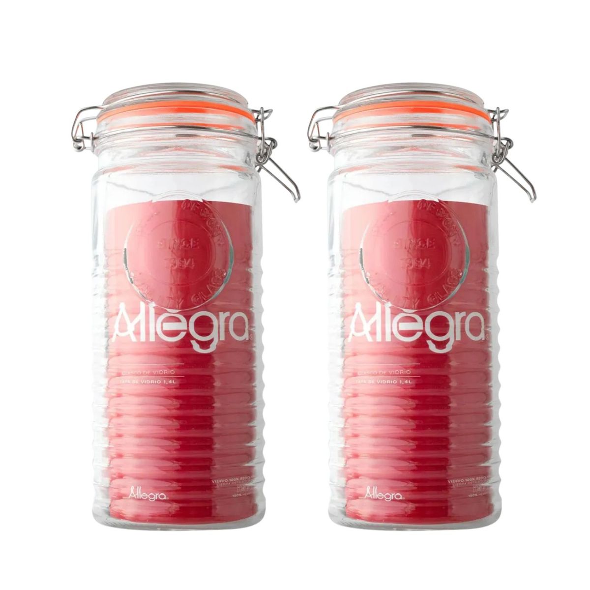 ALLEGRA - Set 2 Frascos Vidrio Hermético Con Tapa Clip 1400mL Allegra