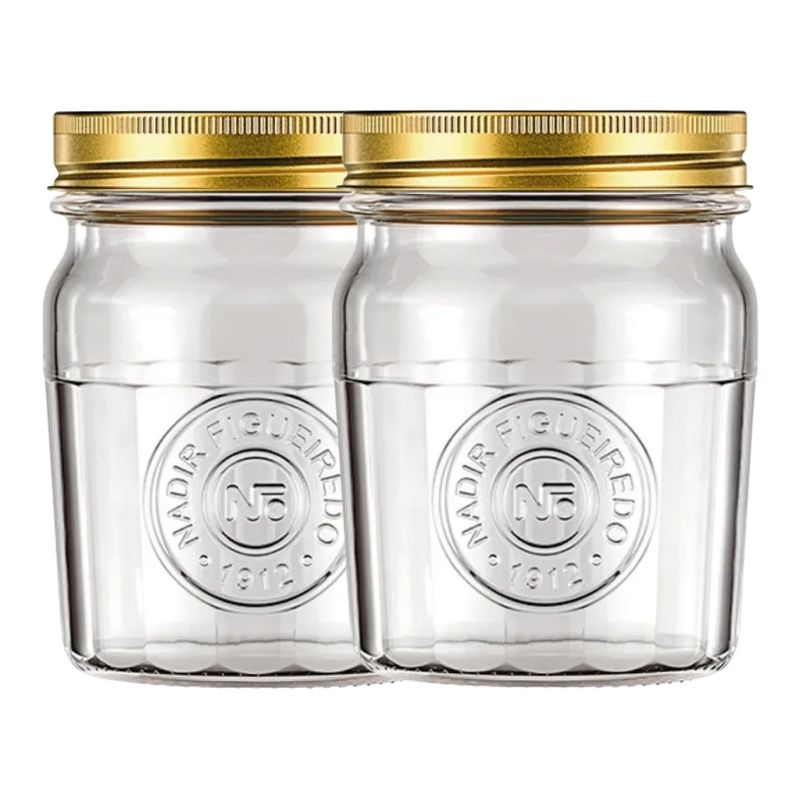 NADIR - Set 2 Frascos Americano Vintage Vidrio 500ml Tapa Dorada