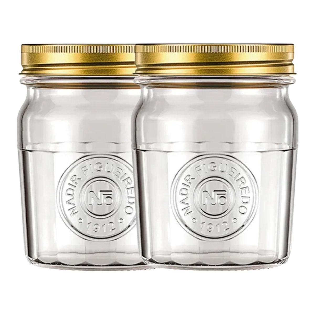 NADIR - Set 2 Frascos Americano Vintage Vidrio 500ml Tapa Dorada