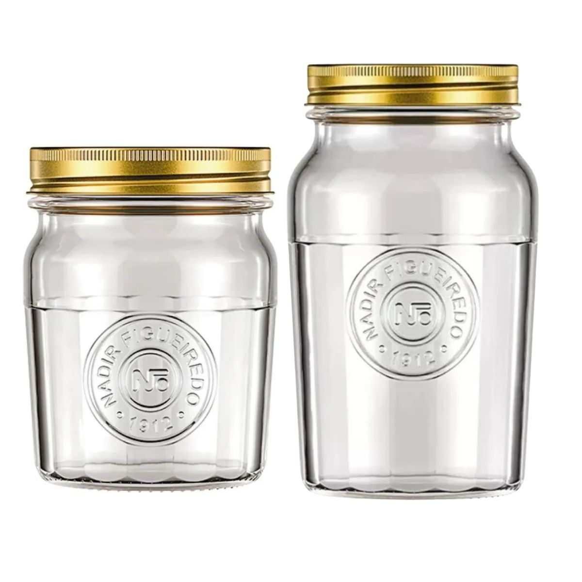 NADIR - Set 2 Frascos Americano Vintage Vidrio 500mL + 1L Tapa Dorada