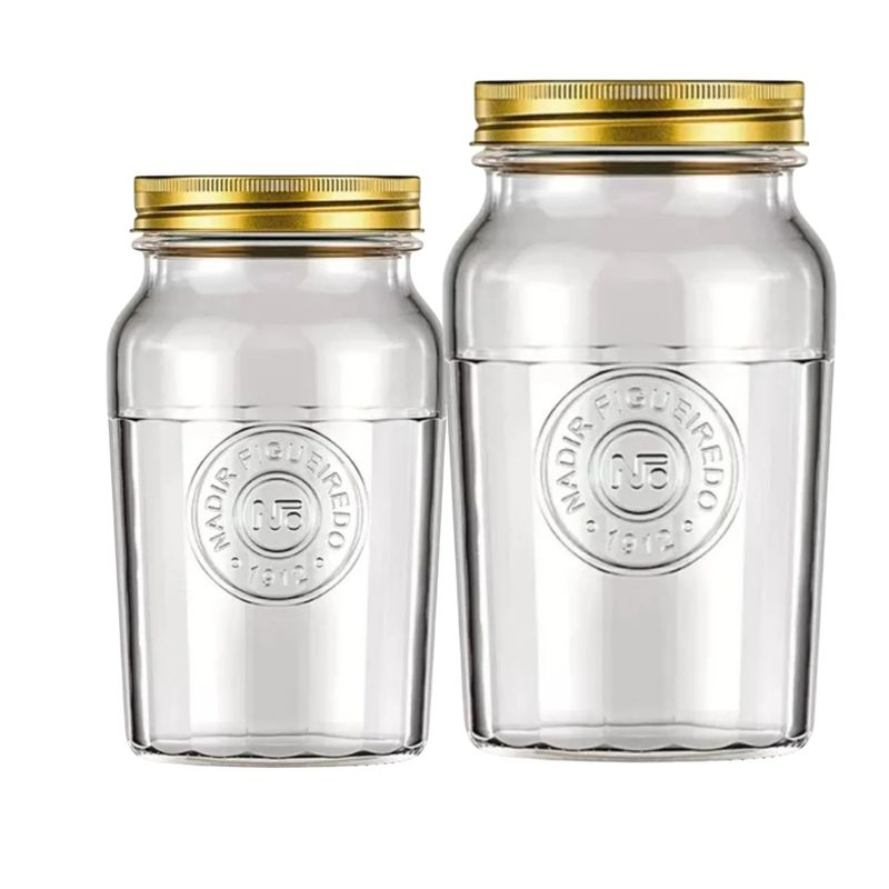 NADIR - Set 2 Frascos Americano Vintage 1000mL + 1500mL Tapa Dorada