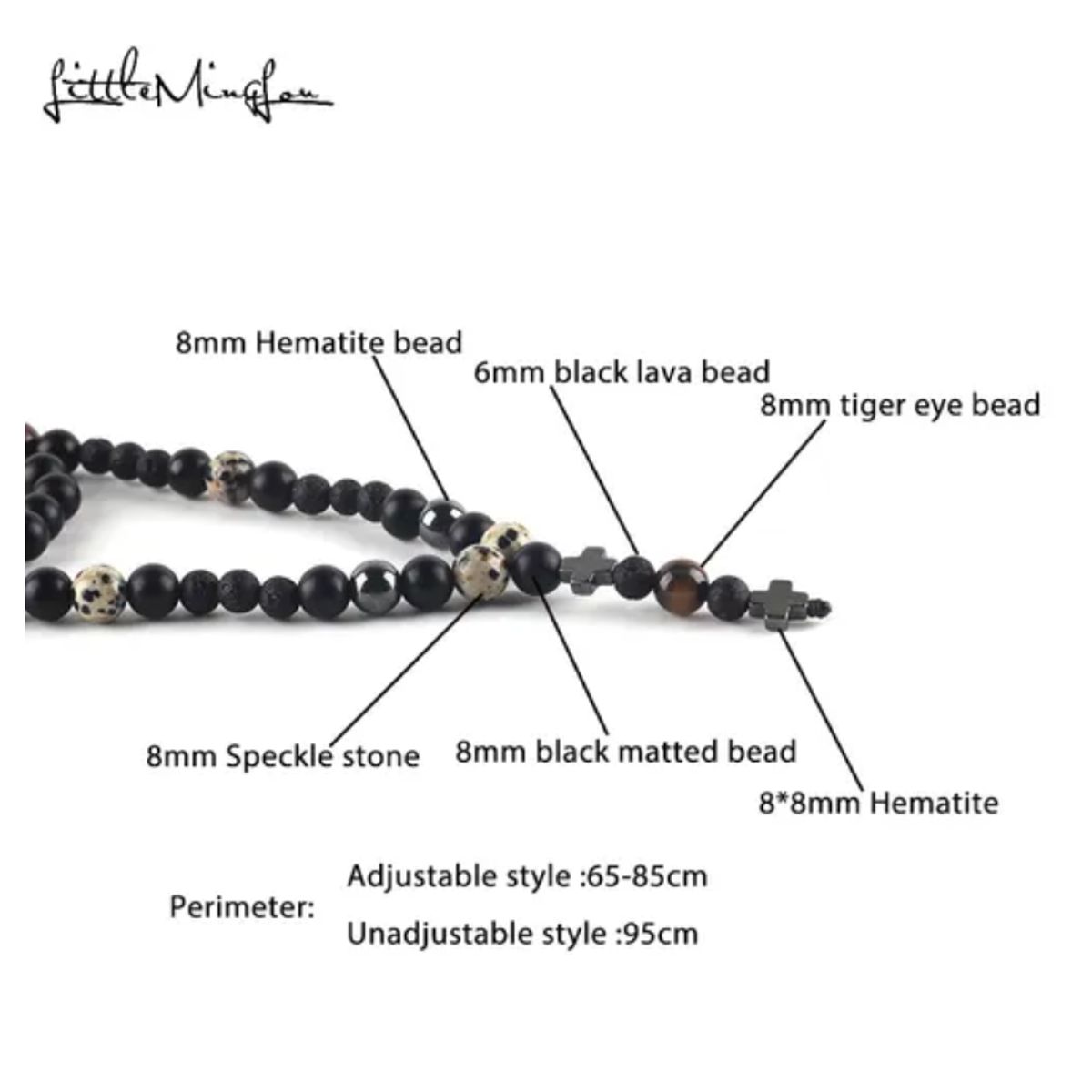 GENERICO - Collar Caballero Piedra Onix Y Ojo De Tigre Hematita Cruz Royal Madriz