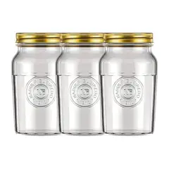 NADIR - Set 3 Frascos Americano Vintage Vidrio 1000ml Tapa Dorada