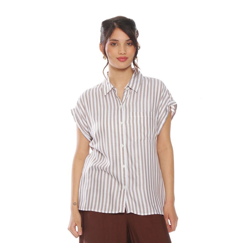 WADOS - BLUSA SIN MANGA LISTADA ABOTONADA EN DELANTERO
