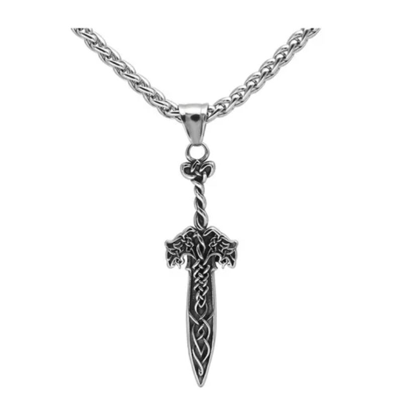 GENERICO - Collar Vikingo Espada Nordica Silver Space Hombre Mujer Royal Madriz