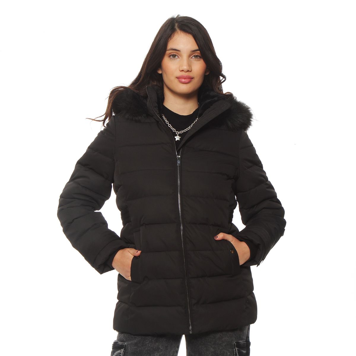 WADOS - PARKA MANGA LARGA CON APLICACION EN CAPUCHA CON CIERRE EN DELANTERO