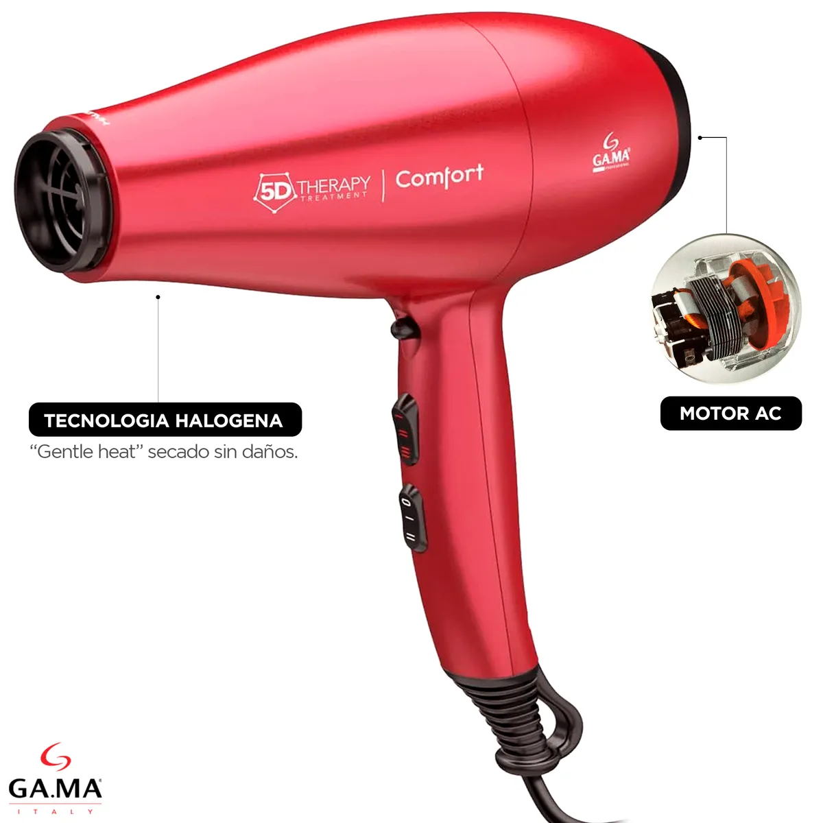 GAMA - Secador de Pelo Gama Comfort 5D Therapy Halogeno Red