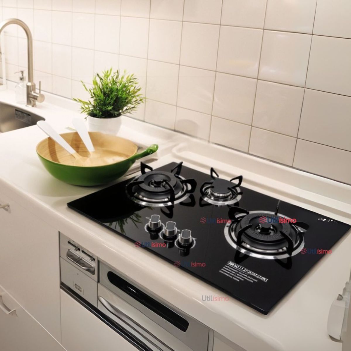 LINE - Cocina Encimera a Gas Licuado 3 platos Vidrio Templado Cocinilla Negro