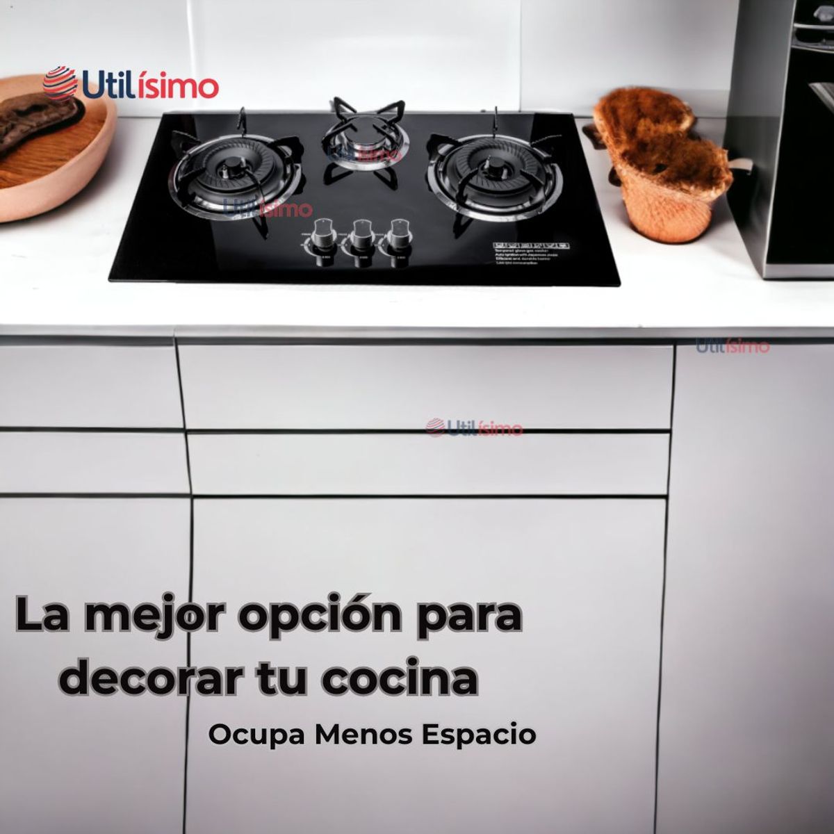LINE - Cocina Encimera a Gas Licuado 3 platos Vidrio Templado Cocinilla Negro