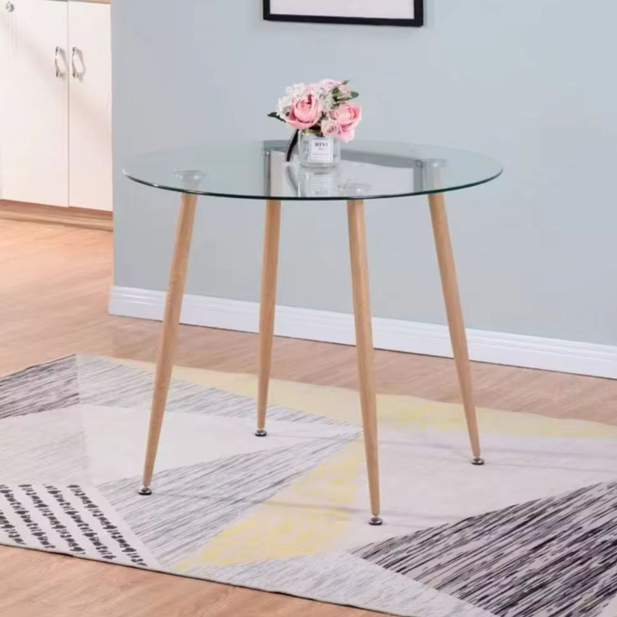 HABITA2 CHILE - Mesa de comedor de vidrio Minimalista Patas Simil Madera - 120 cm