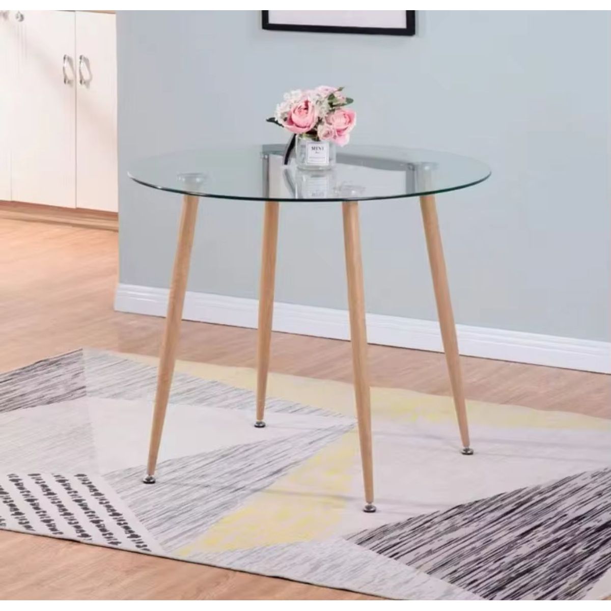 HABITA2 CHILE - Mesa de comedor de vidrio Minimalista Patas Simil Madera - 120 cm