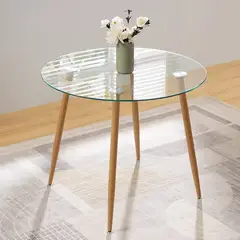 HABITA2 CHILE - Mesa de comedor de vidrio Minimalista Patas Simil Madera - 80 cm