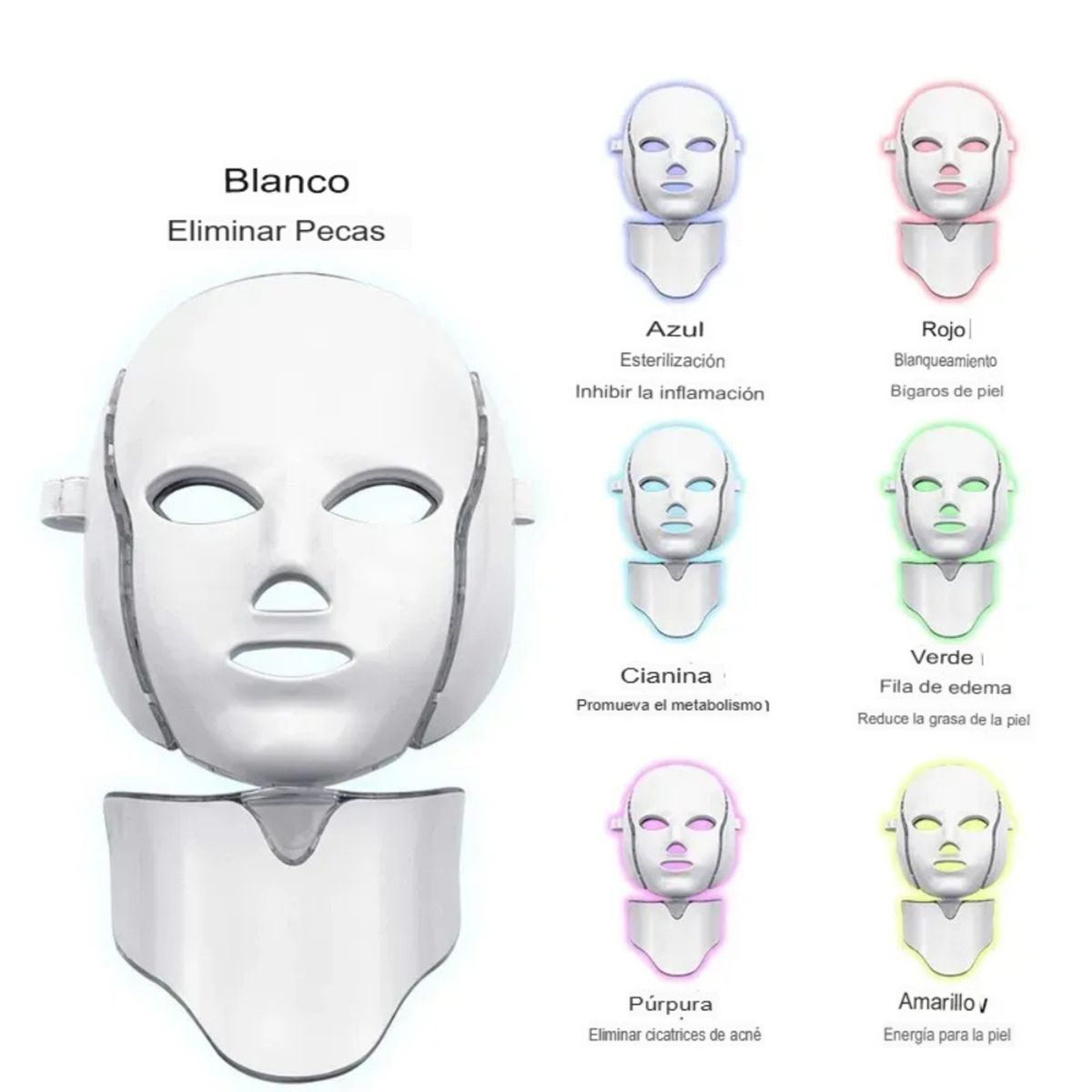 MOVI - Mascara Led c/cuello, Antiarrugas, acne, lineas de expresiòn, manchas, etc 7 colore