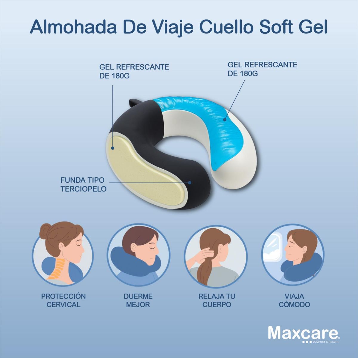 MAXCARE - Almohada De Viaje/Cuello Soft Gel