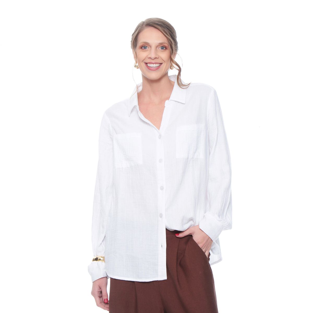 WADOS - BLUSA MANGA LARGA SOLIDO ABOTONADA EN DELANTERO Y BOLSILLOS