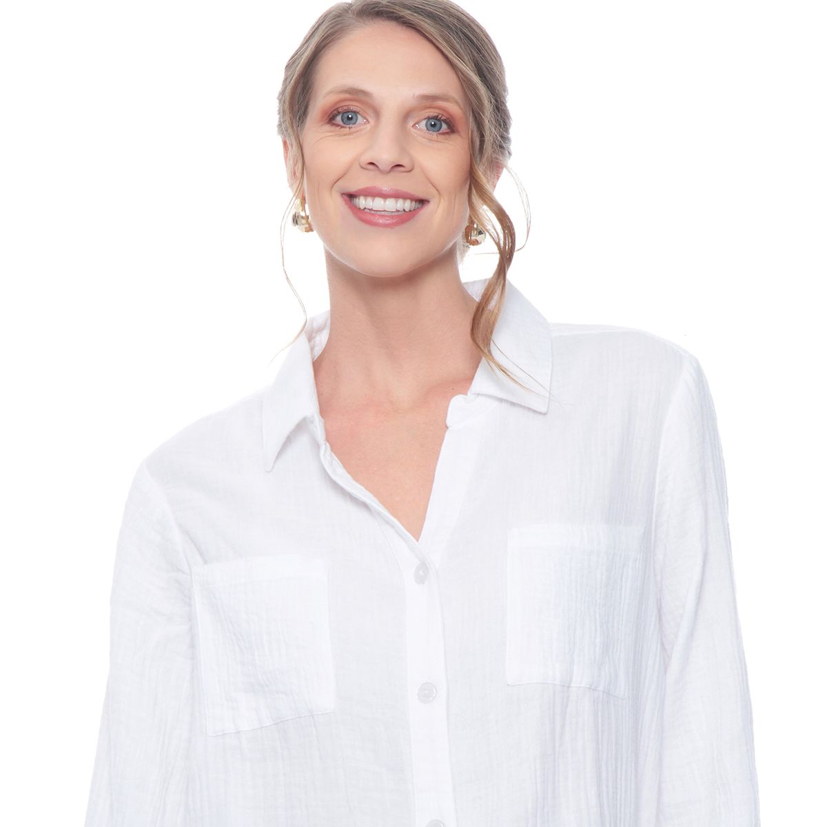 WADOS - BLUSA MANGA LARGA SOLIDO ABOTONADA EN DELANTERO Y BOLSILLOS