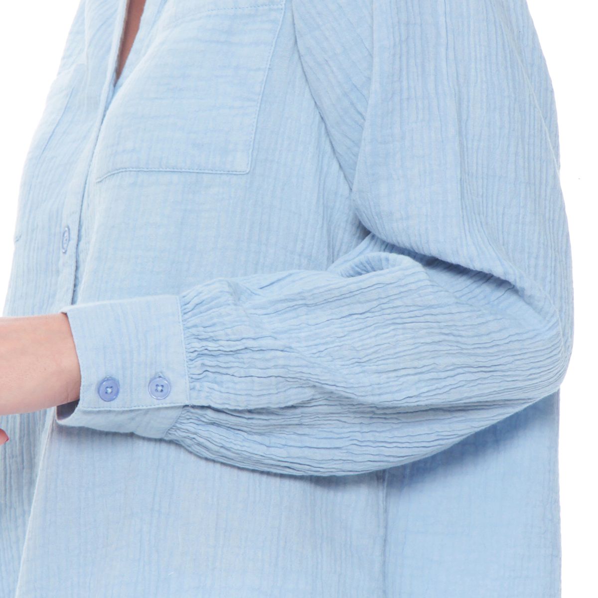 WADOS - BLUSA MANGA LARGA SOLIDO ABOTONADA EN DELANTERO Y BOLSILLOS