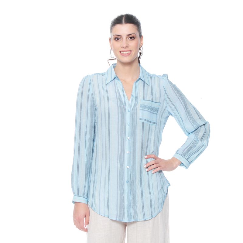 WADOS - BLUSA MANGA LARGA LISTADA CON NUDO EN RUEDO Y BOLSILLO