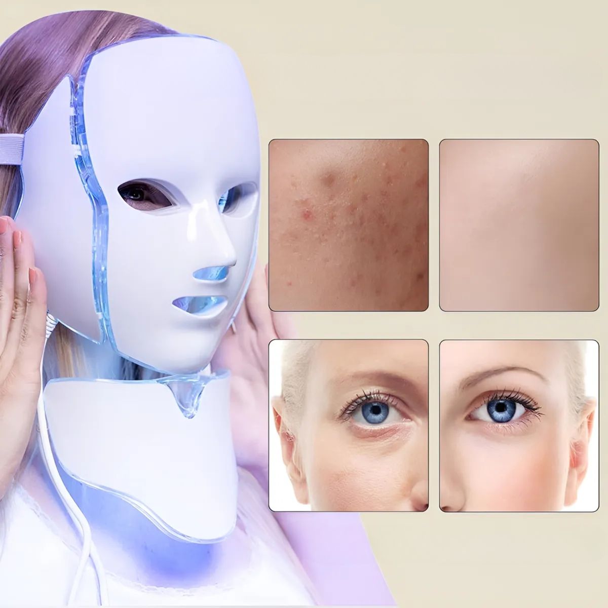 MOVI - Máscara LED con Cuello 7 en 1 – Rejuvenece y Protege tu Piel