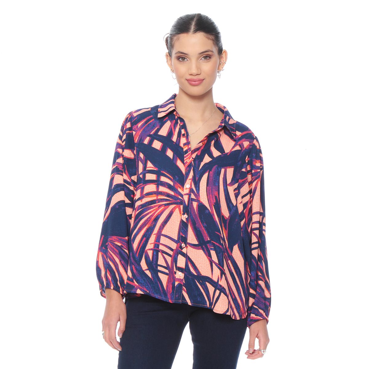 WADOS - BLUSA MANGA LARGA ESTAMPADA ABOTONADA EN DELANTERO