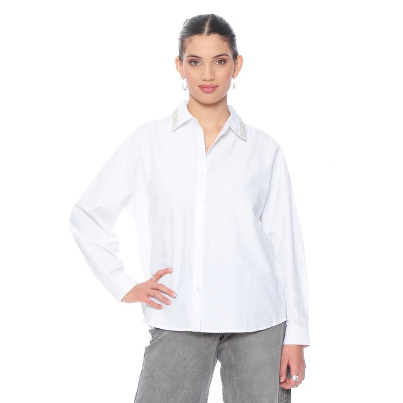 WADOS - BLUSA MANGA LARGA ABOTONADA EN DELANTERO Y APLICACION EN CUELLO