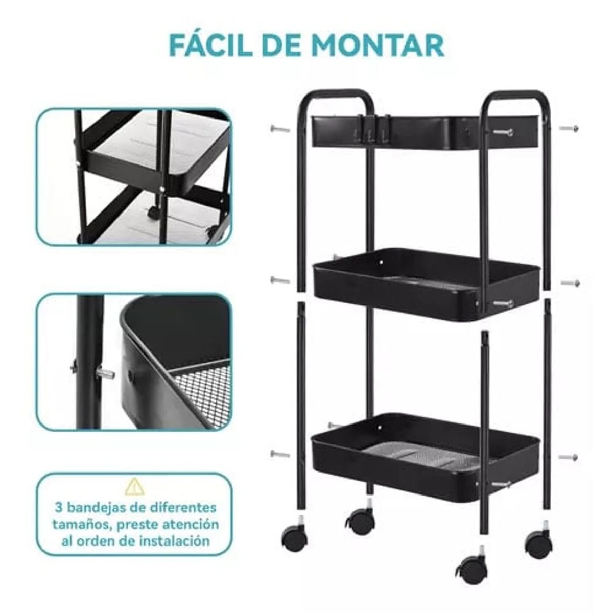 GENERICO - Carrito Organizador Metal 3 Niveles