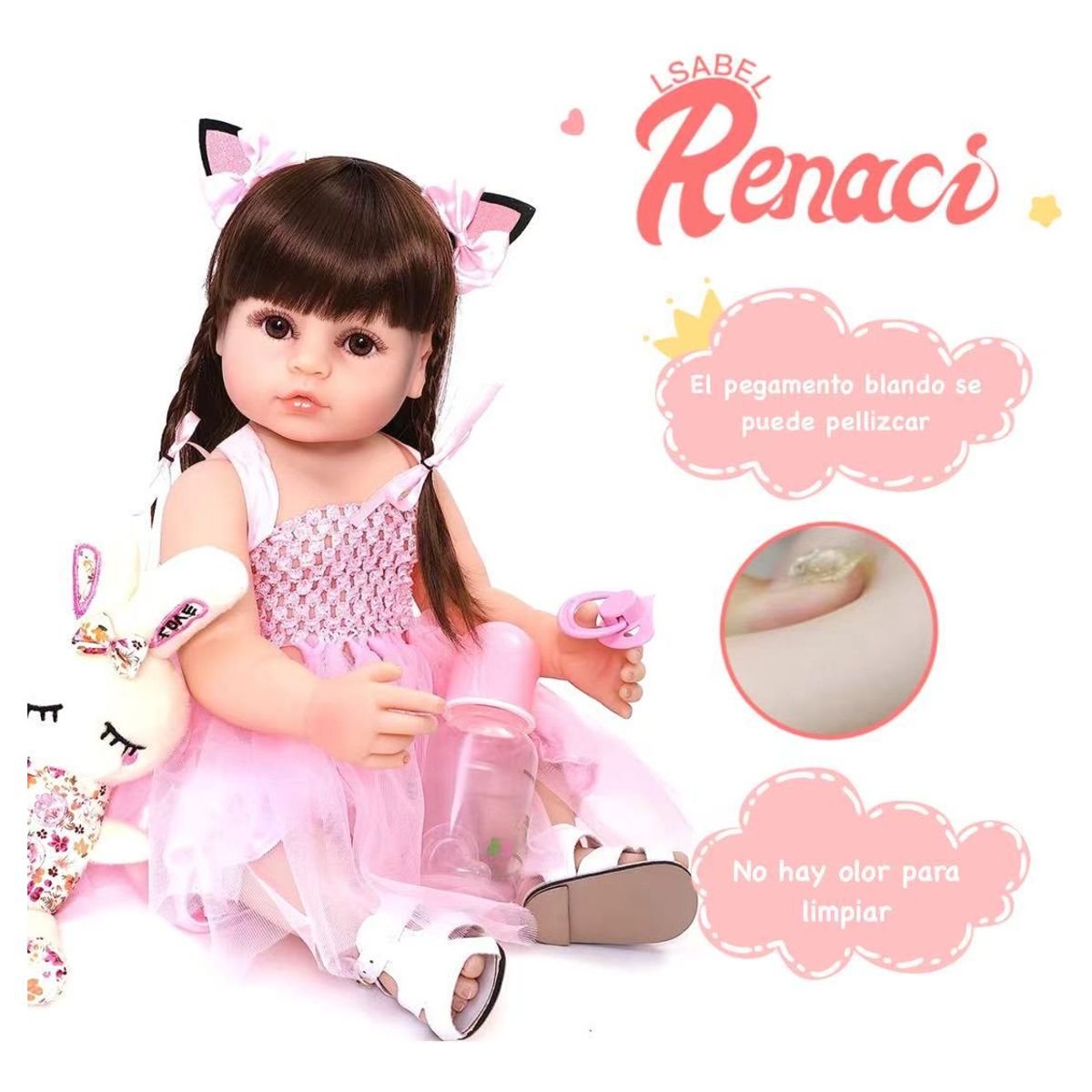 LSABEL RENACI - Muñeca Reborn Bebé Realista De Silicona Lavable