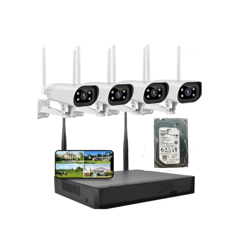 ARTIHOGAR - Kit Cctv 4 Cámaras IP 2MP Audio Bidireccional Visión Nocturna Color Disco 1 Tera