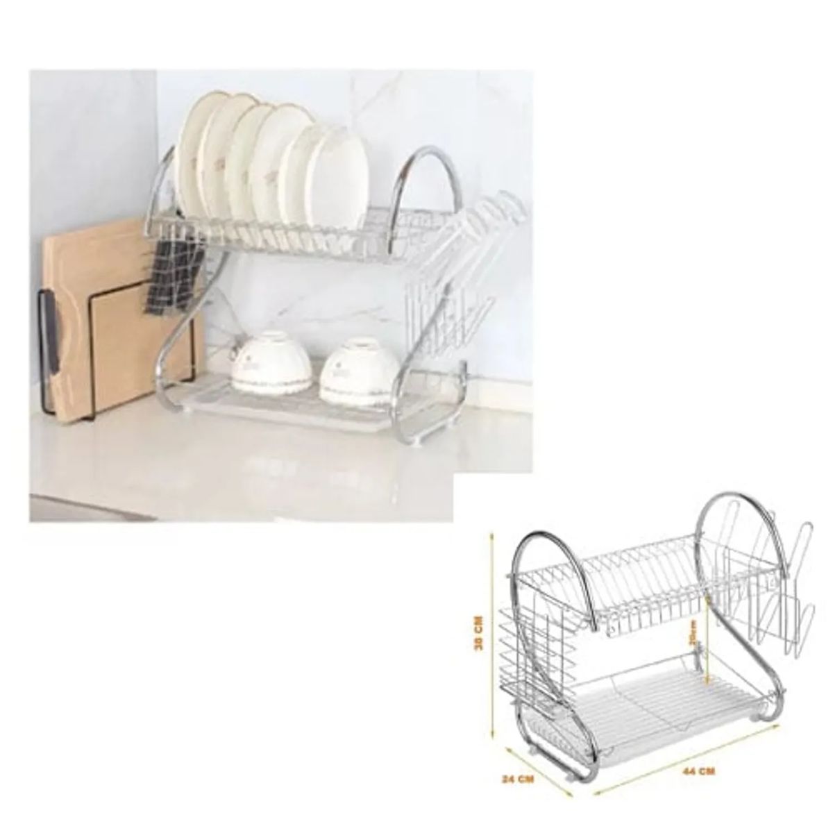 GENERICO - Escurridor De Platos 2 niveles acero Inoxidable-