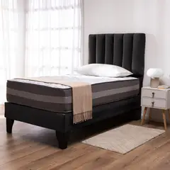 COLBOX - Cama Europea Valencia Premium + Respaldo Cadiz 1 PL Felpa Negro