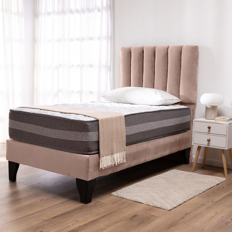 COLBOX - Cama Europea Valencia Premium + Respaldo Cadiz 1,5 PL Felpa Beige