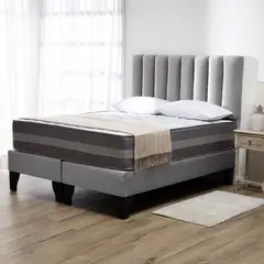 COLBOX - Cama Europea Valencia Premium + Respaldo Cadiz 2 PL Felpa Gris