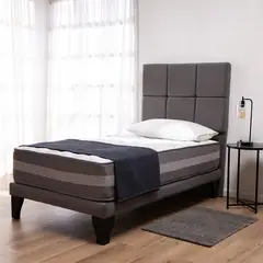 COLBOX - Cama Europea Valencia Premium + Respaldo Atenas 1 PL Felpa Gris Medio