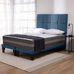COLBOX - Cama Europea Valencia Premium + Respaldo Atenas 2 PL Felpa Azul