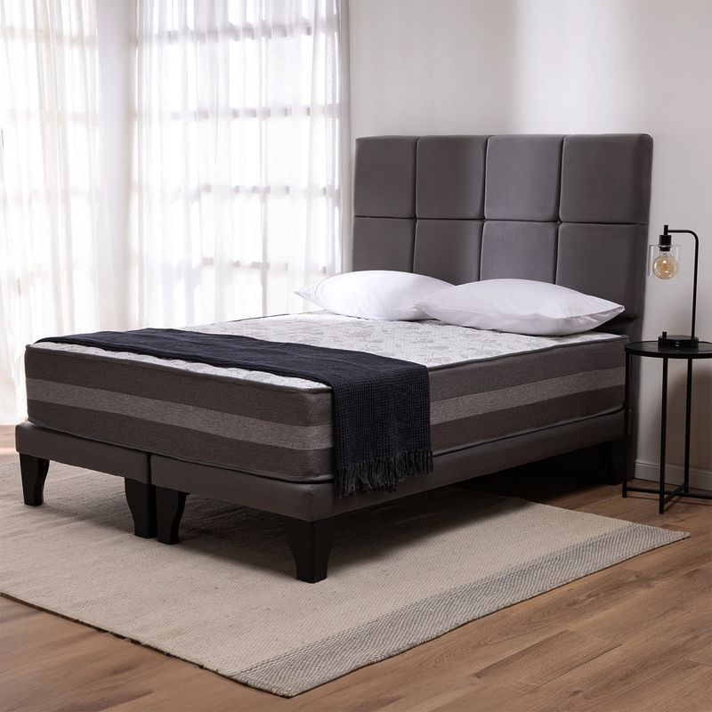 COLBOX - Cama Europea Valencia Premium + Respaldo Atenas 2 PL Felpa Gris Medio