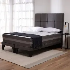 COLBOX - Cama Europea Valencia Premium + Respaldo Atenas 2 PL Felpa Gris Medio