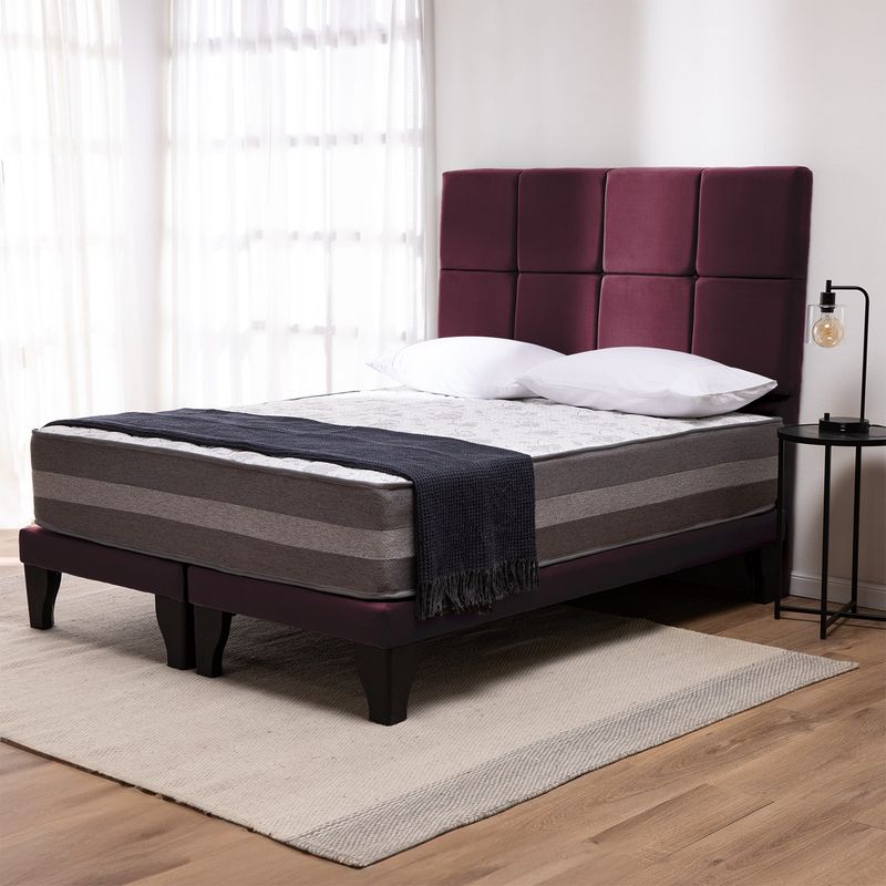COLBOX - Cama Europea Valencia Premium + Respaldo Atenas 2 PL Felpa Burdeo
