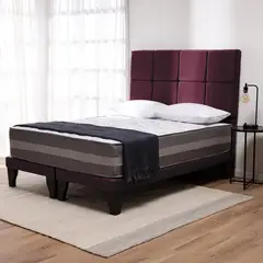 COLBOX - Cama Europea Valencia Premium + Respaldo Atenas 2 PL Felpa Burdeo