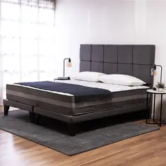 COLBOX - Cama Europea Valencia Premium + Respaldo Atenas King Felpa Gris Medio