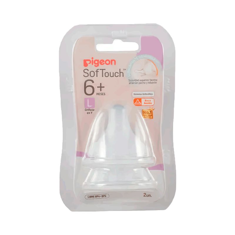 PIGEON - Tetinas Chupete Pack 2 Repuestos Boca Ancha L 6m+ Pigeon