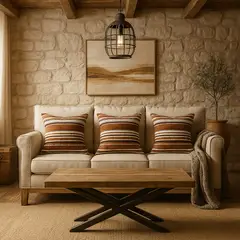 ARMONIA - Pack triple fundas cojín chenille marrón sofá lujo 759