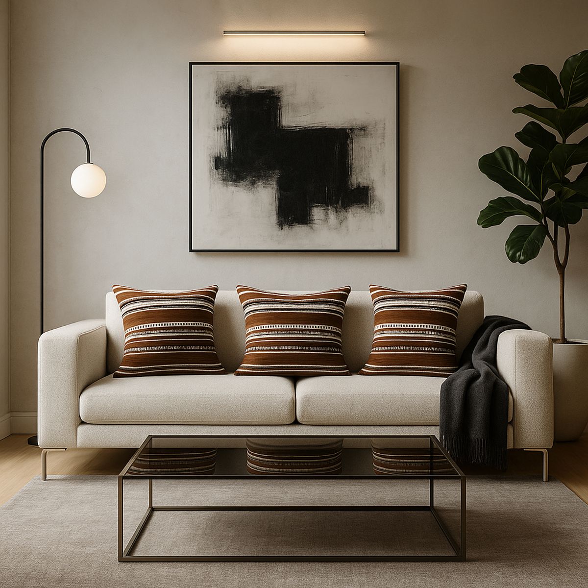 ARMONIA - Pack triple fundas cojín chenille marrón sofá lujo 759