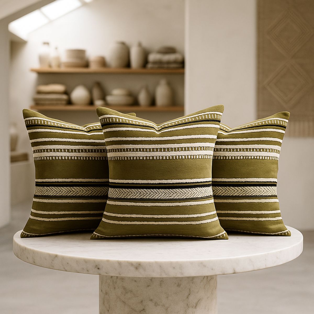 ARMONIA - 3 fundas cojín chenille verde diseño chic living 759