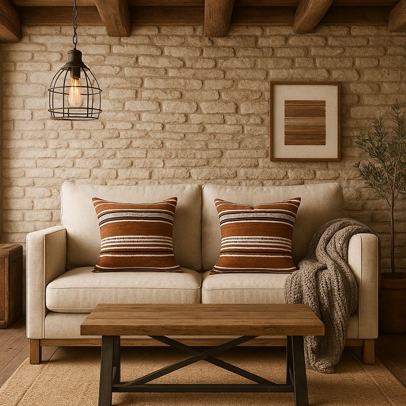 ARMONIA - Pack 2 fundas cojín chenille marrón sofá elegante 759