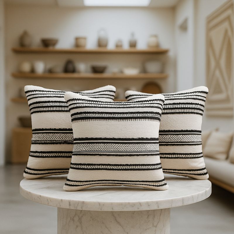 ARMONIA - 3 fundas cojín chenille beige diseño chic living 759