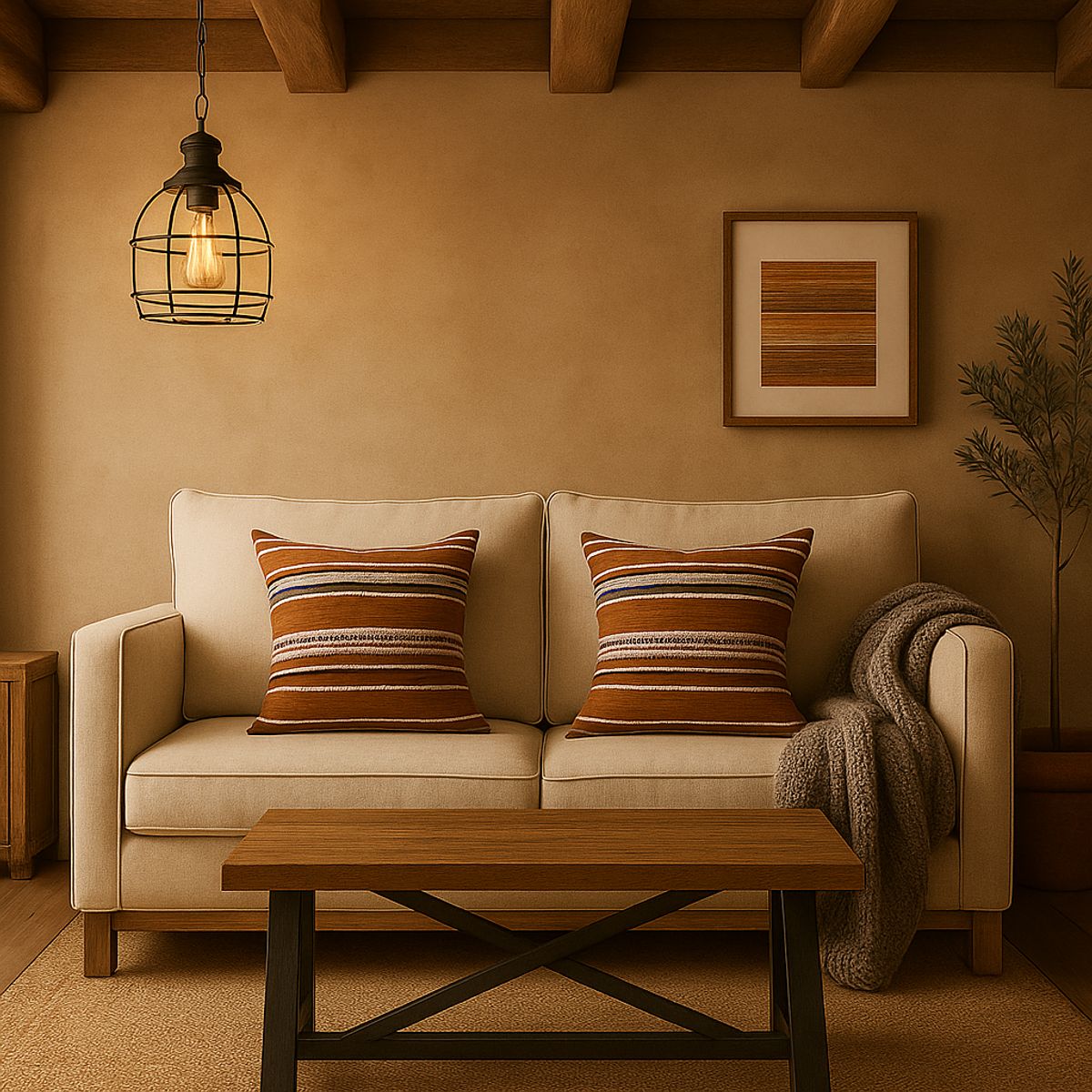 ARMONIA - Pack doble fundas cojín chenille marrón sofá lujo 759