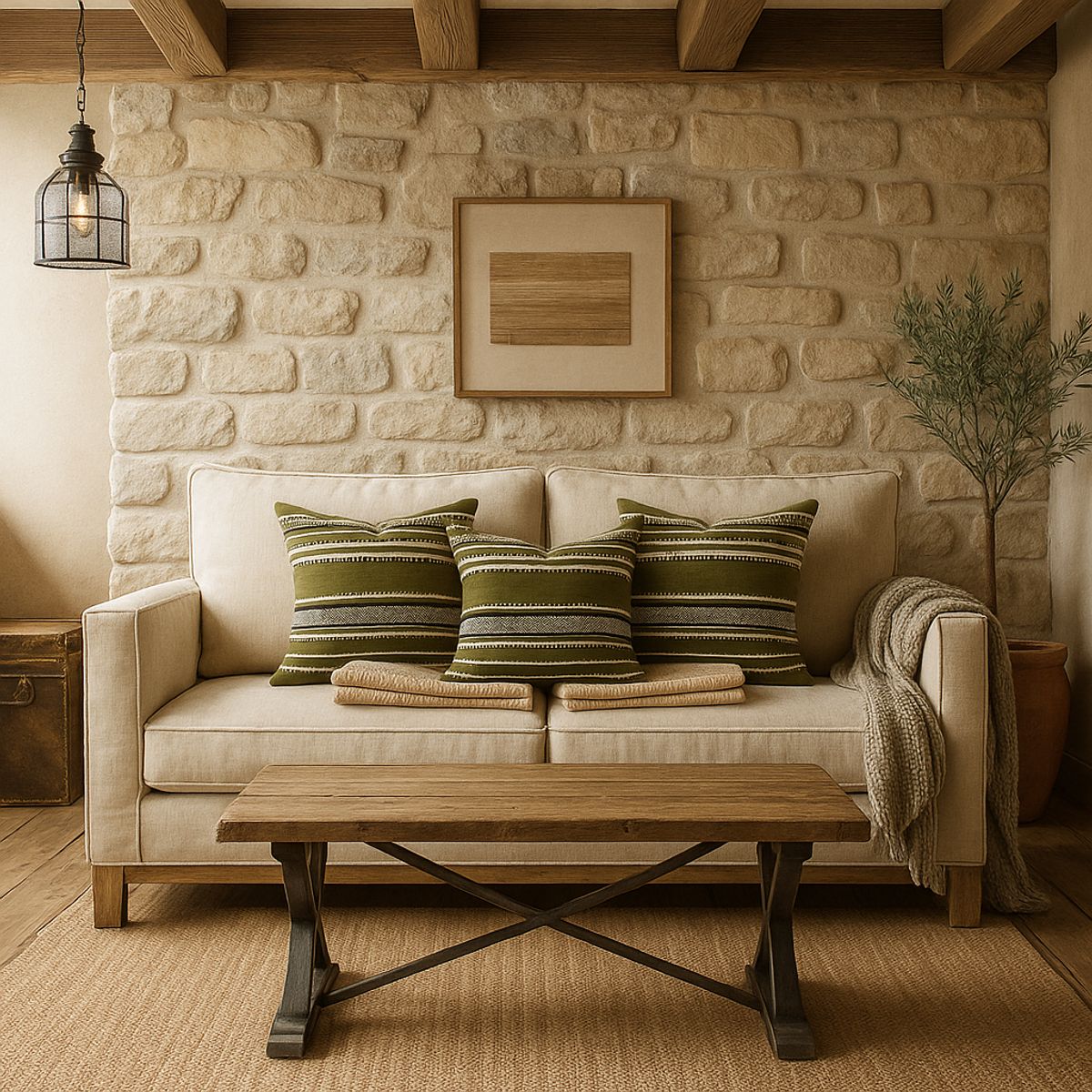 ARMONIA - Set 3 fundas cojín chenille verde tacto suave hogar 759