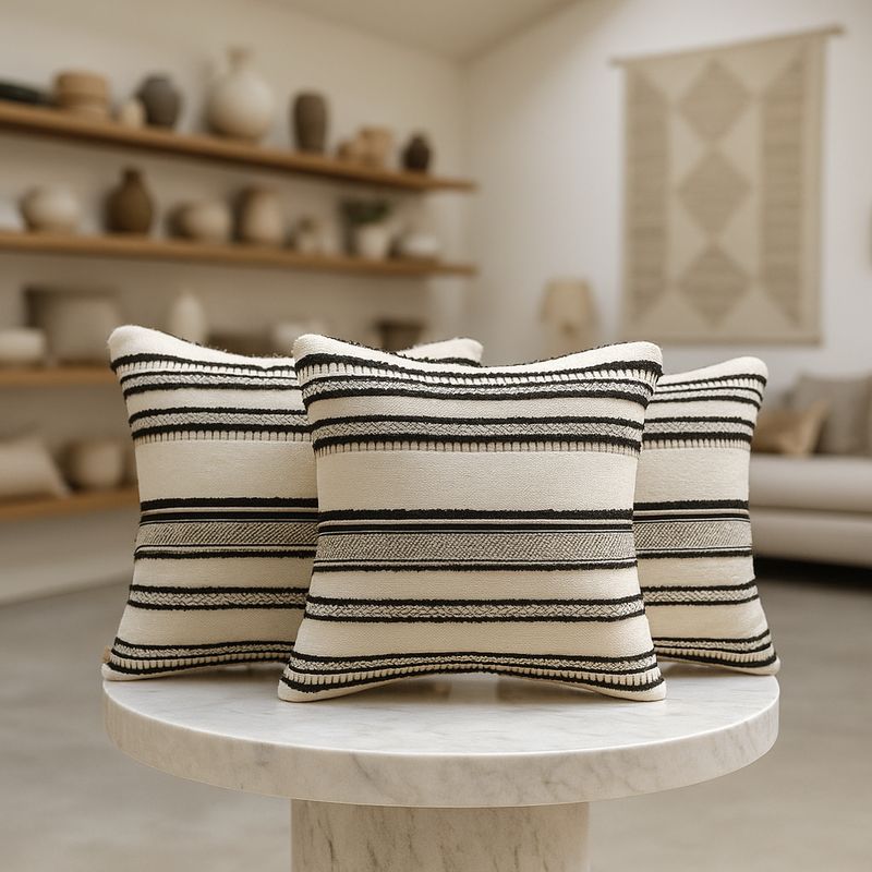 ARMONIA - Trío fundas cojín chenille beige estilo moderno 759
